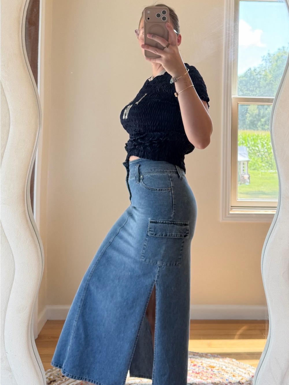 No Boundaries Blue Denim Maxi Skirt with Side Slit